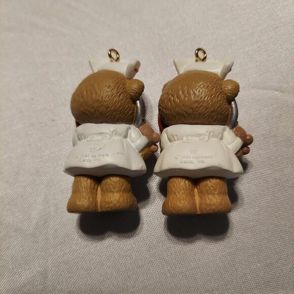 Two Vintage Hallmark Keepsake Ornaments Caring Nurse Teddy Bear 1993 No Box - Picture 2 of 4